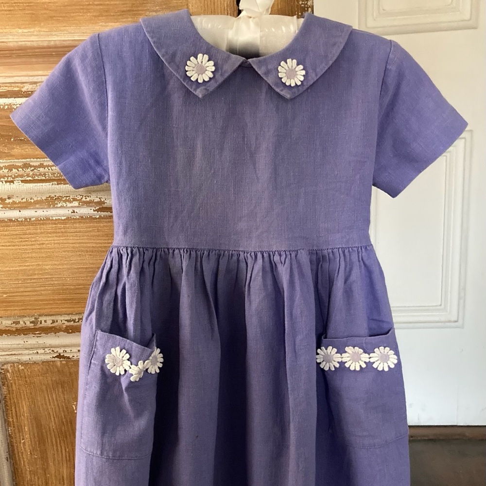 Periwinkle Dress with Daisy Details & Pockets